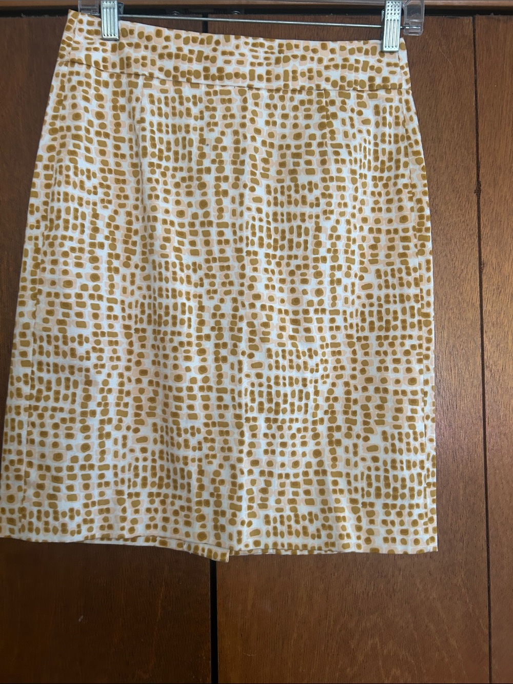 J. Crew Cream Skirt with Mustard Dot Grid